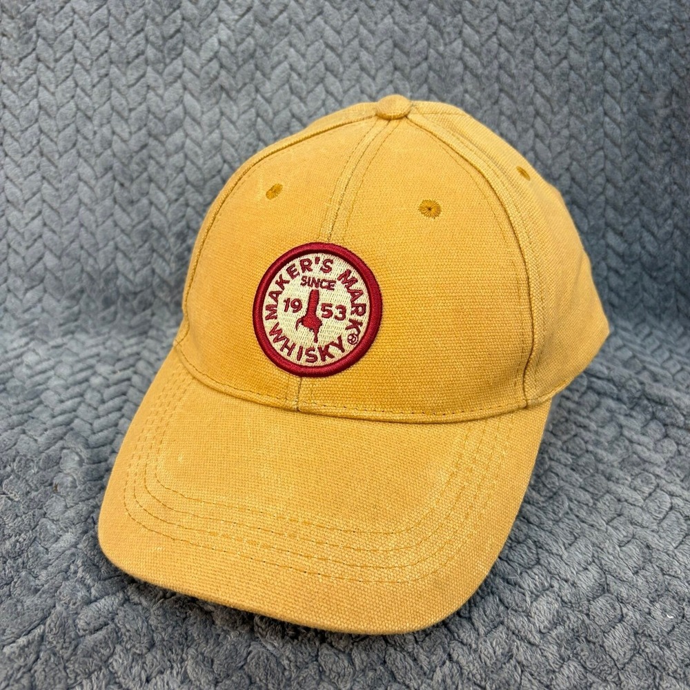 Makers Mark Whisky Logo Adjustable OS Mustard Yellow Cotton Baseball Hat